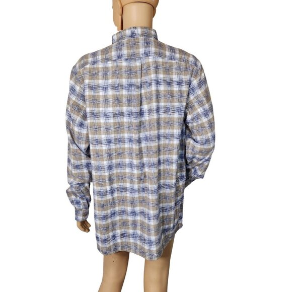 Solaris Shirt Men's Tall Man Cream White  Plaid ButtonUp Long Sleeve Size XLT 14 - Picture 2 of 15